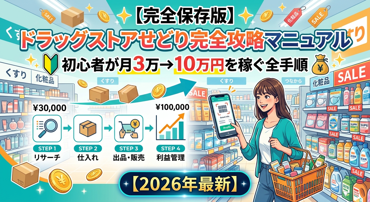 【完全保存版】 ドラッグストアせどり完全攻略マニュアル✨初心者が月3万→10万円を稼ぐ全手順✨【2026年最新】
