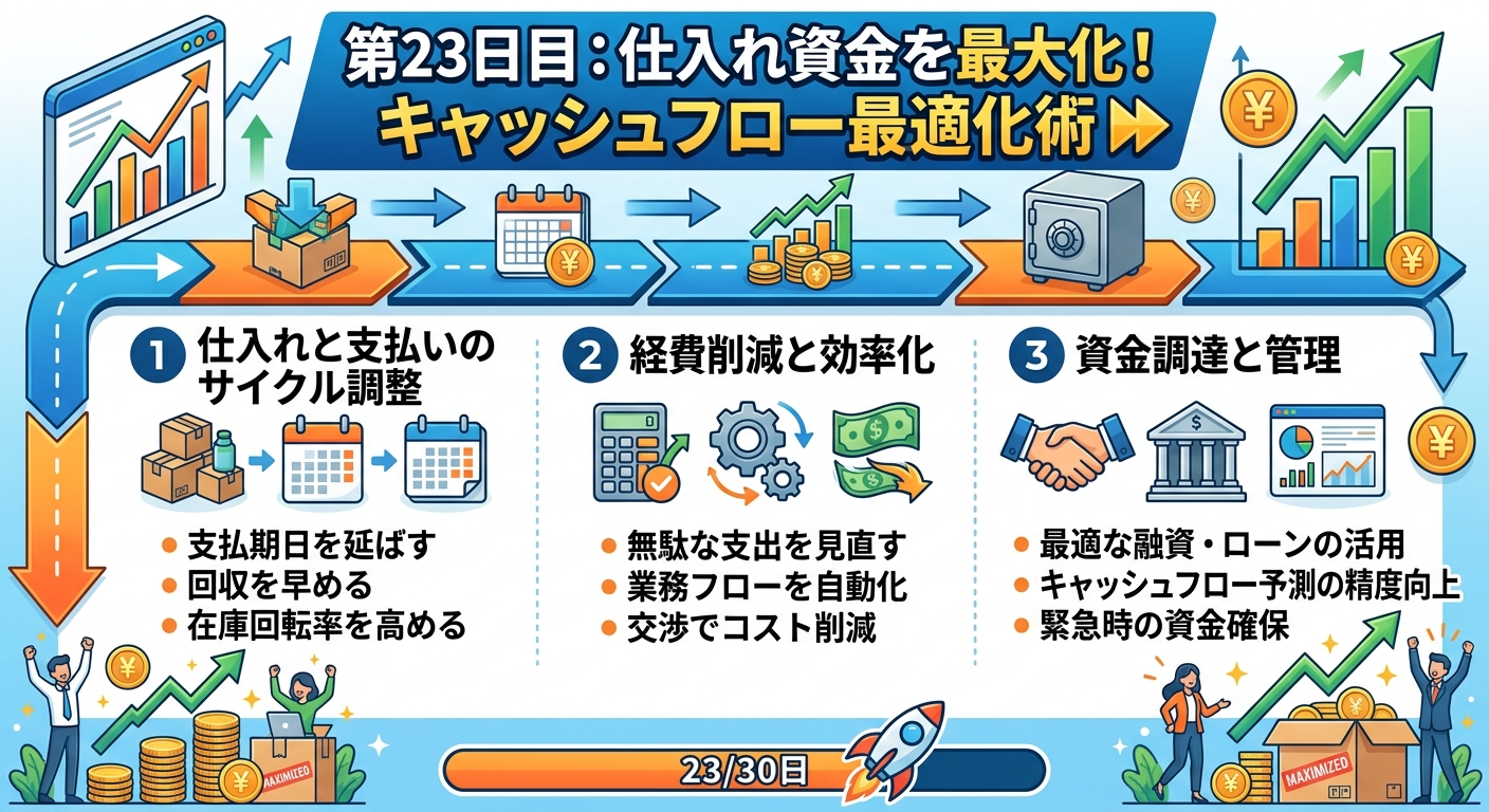 第23日目：仕入れ資金を最大化！キャッシュフロー最適化術⏩